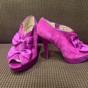 Poetic Licence Elegant Pink Peep-Toe Genuine Suede Heels